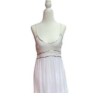 Vintage Lucy Love White Cotton Gauze Boho Summer Dress layered with sequins